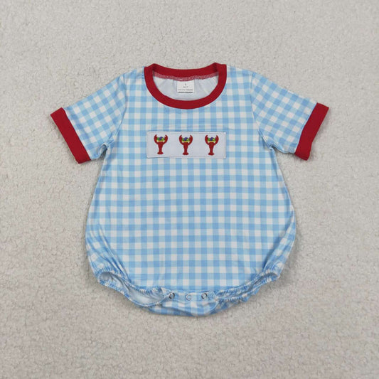 Mardi Gras embroidery crawfish toddle boy short sleeve romper