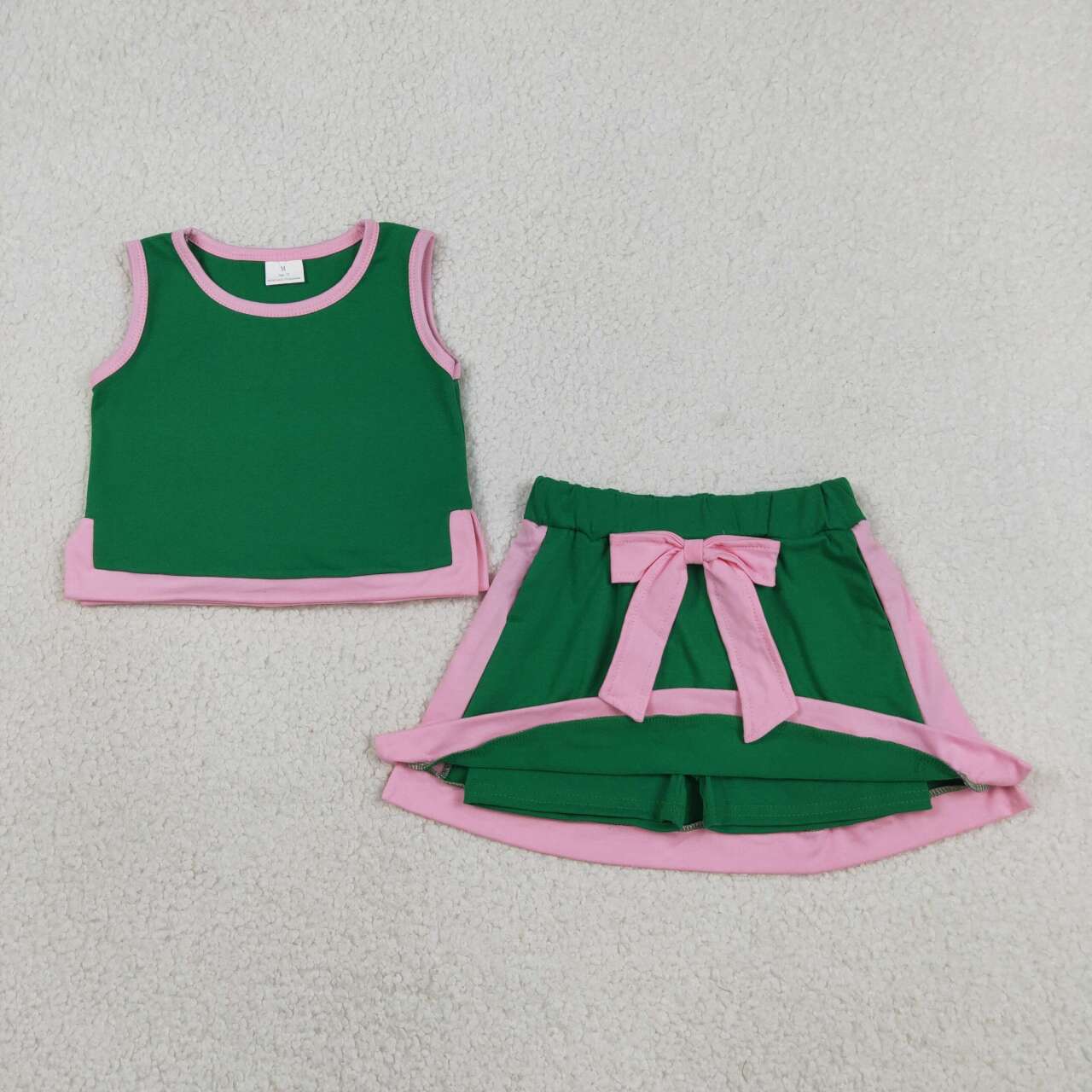 Green tank top matching shorts girl summer outfit