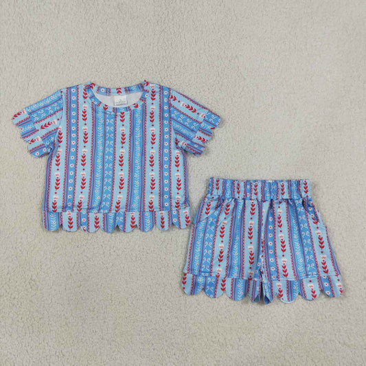 Red flowers top matching shorts girl summer clothes