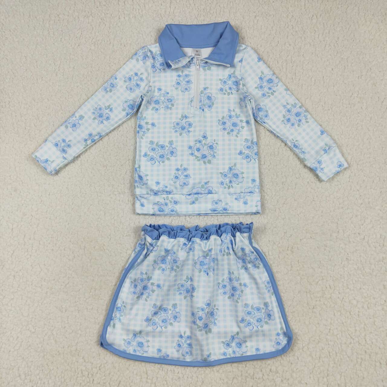 Blue flowers girls yoga active wear skort outfit