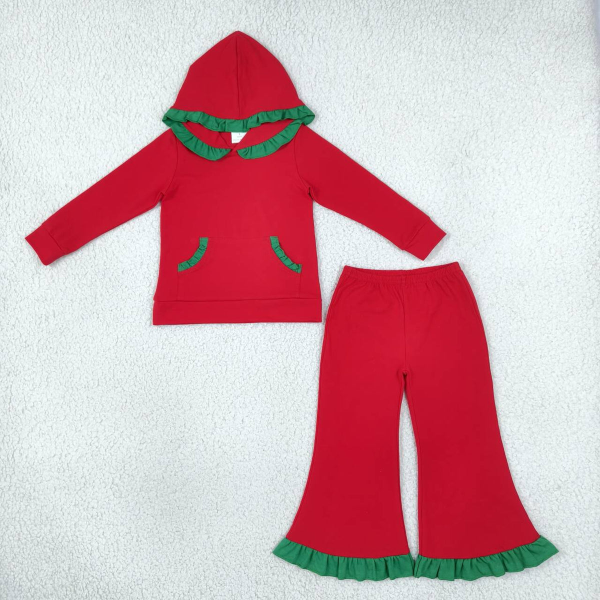 Christmas red long sleeve hoodie top matching pants girls fall winter outfit