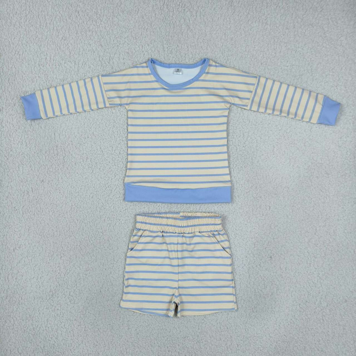 Yellow stripes long sleeve yoga pullover top matching shorts girls outfit