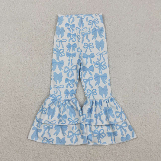 baby girls blue bow design yoga ruffle leggings pants