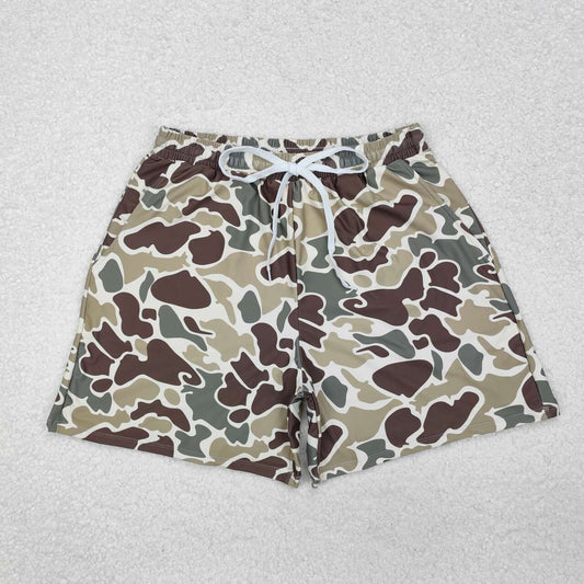 Adult man Hunting season light brown camo summer swim trunks