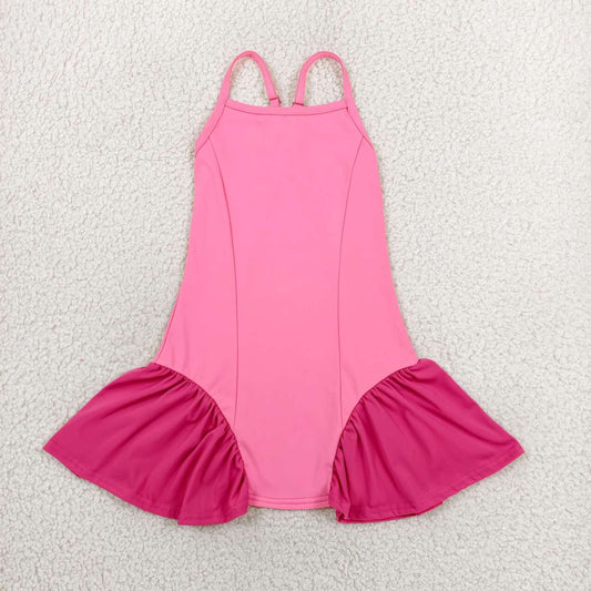 Hot pink color girls summer yoga dress