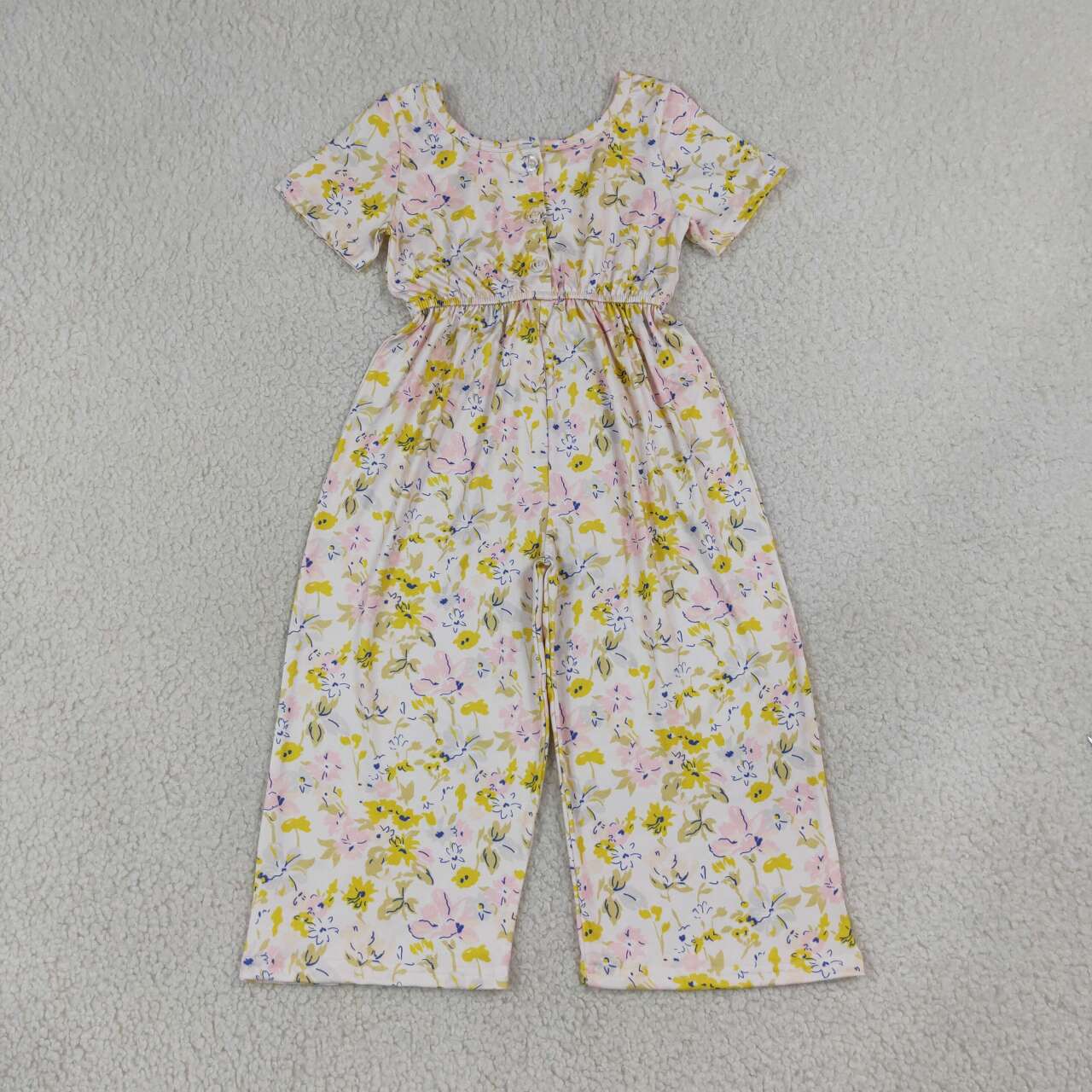 Yellow flowers design girls summer  jumpsuit