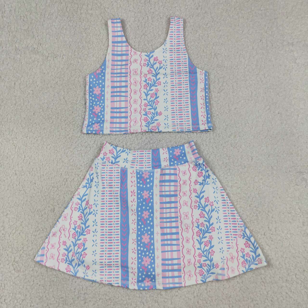 Toddle baby girls pink blue floral active wear athletic summer yoga skort set