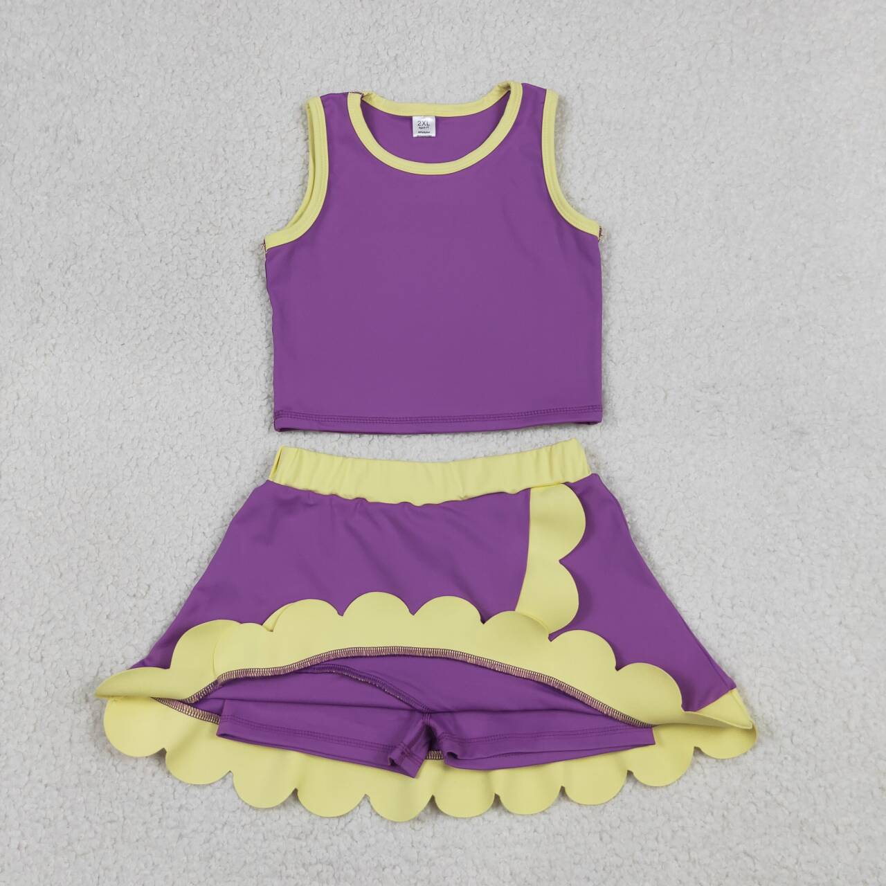 Purple yoga top matching skorts girls summer outfit