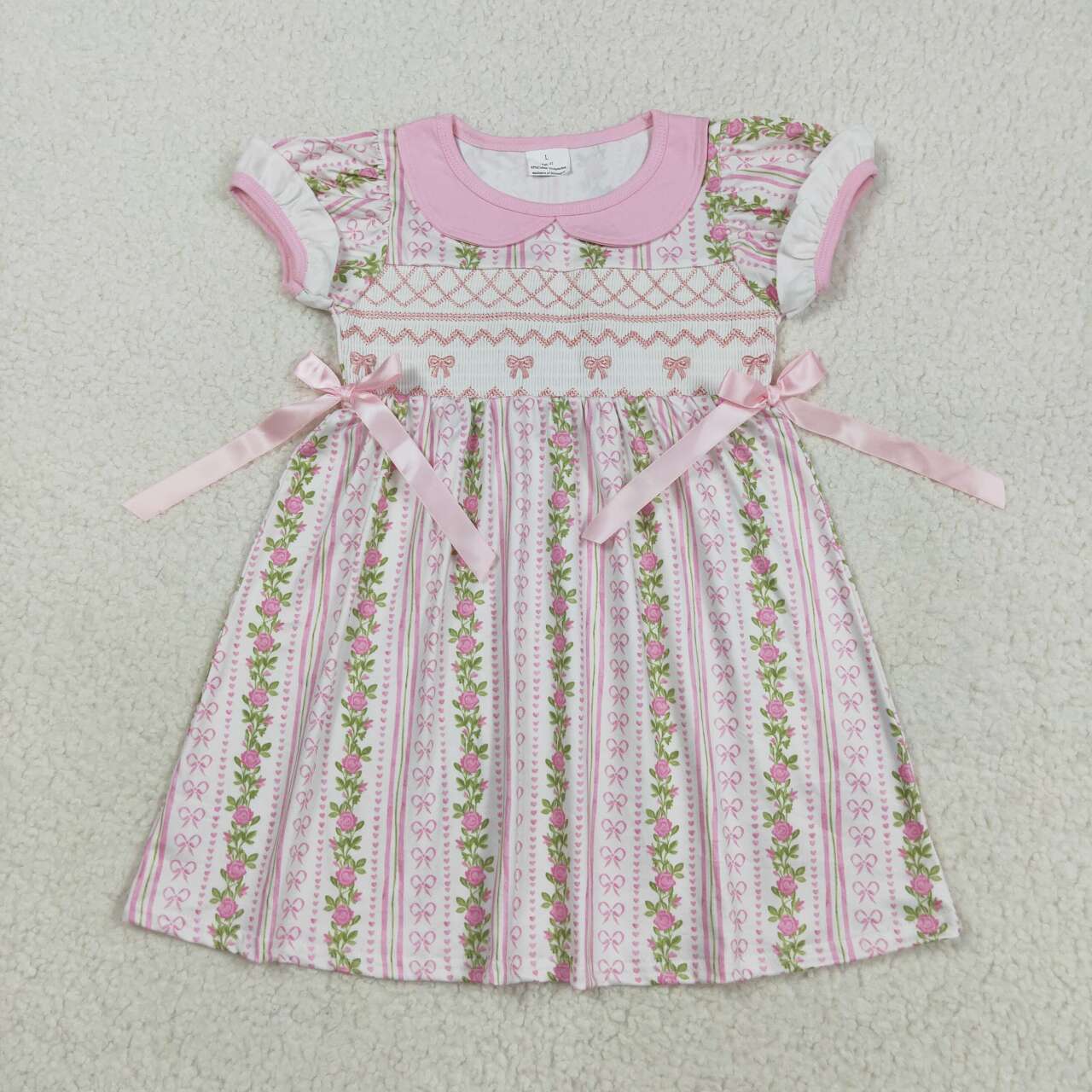 Baby girls pink floral short sleeve embroidery dress