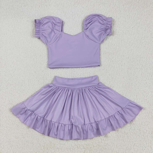 Baby girls lavender active wear athletic summer yoga skirt outfit