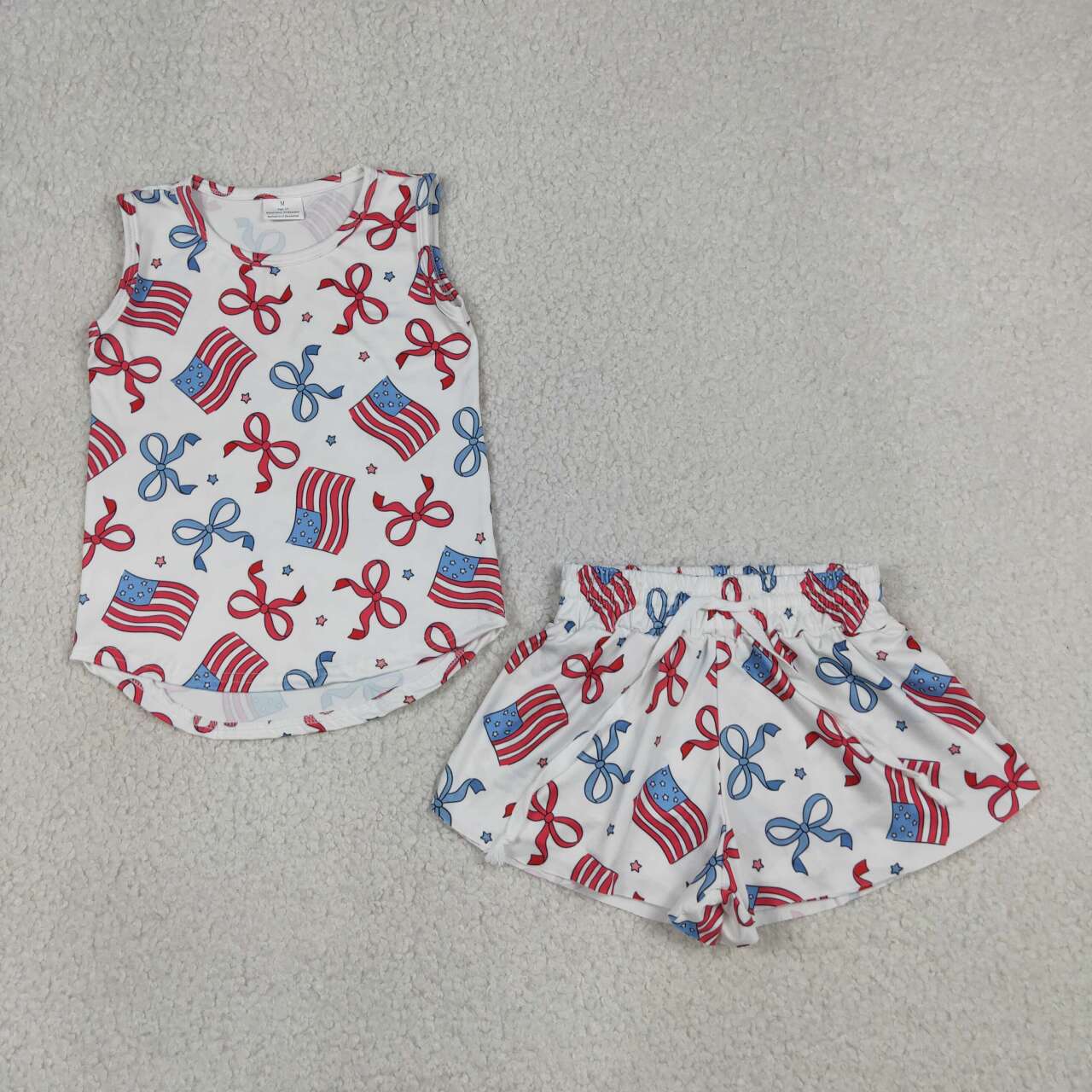 July 4th top matching shorts girls summer outfit