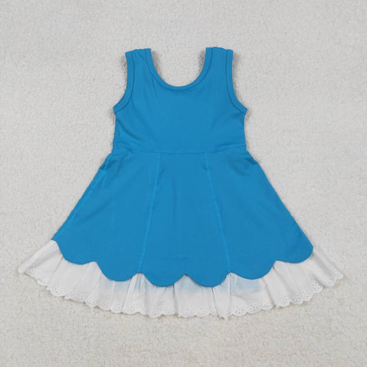 Baby girls blue active wear athletic summer yoga lace ruffle dress