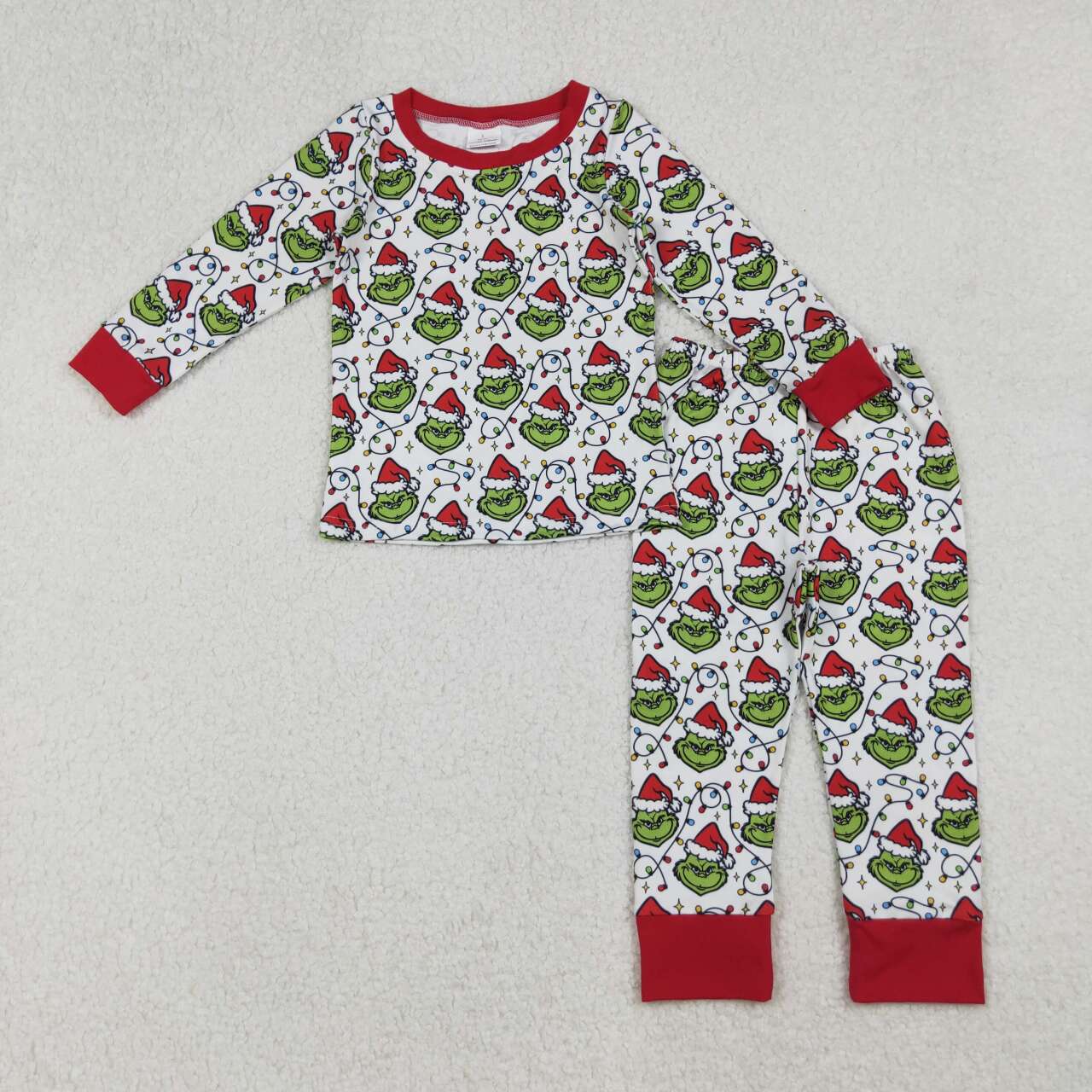 Christmas green face kids girls matching pajama set