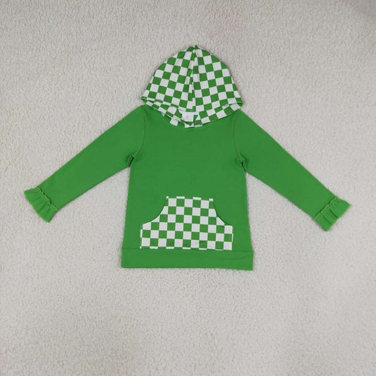 Green color girls long sleeve hoodie top