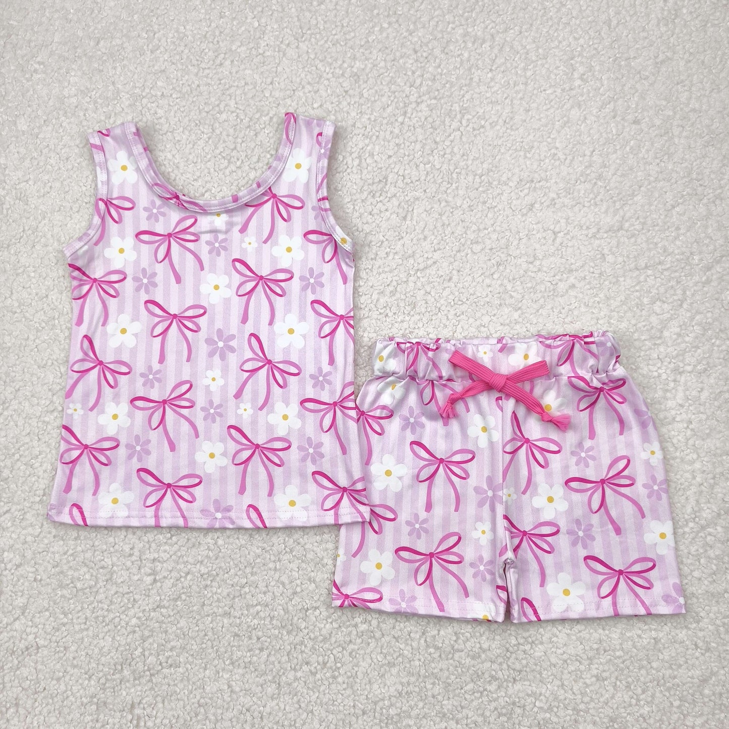Pink bow girls summer outfit