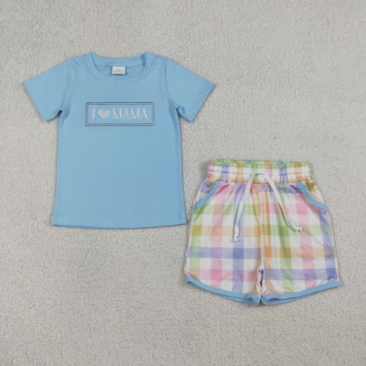 I love mama embroidery shirt matching shorts boys holiday outfit