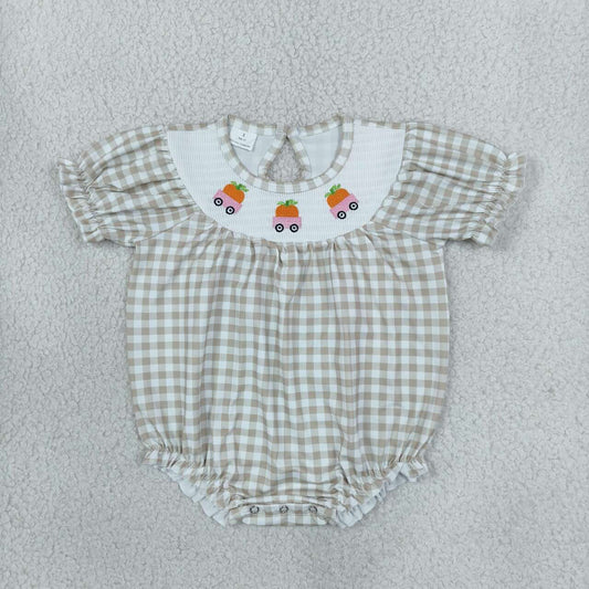 Toddle baby girl fall pumpkin short sleeve smocked romper