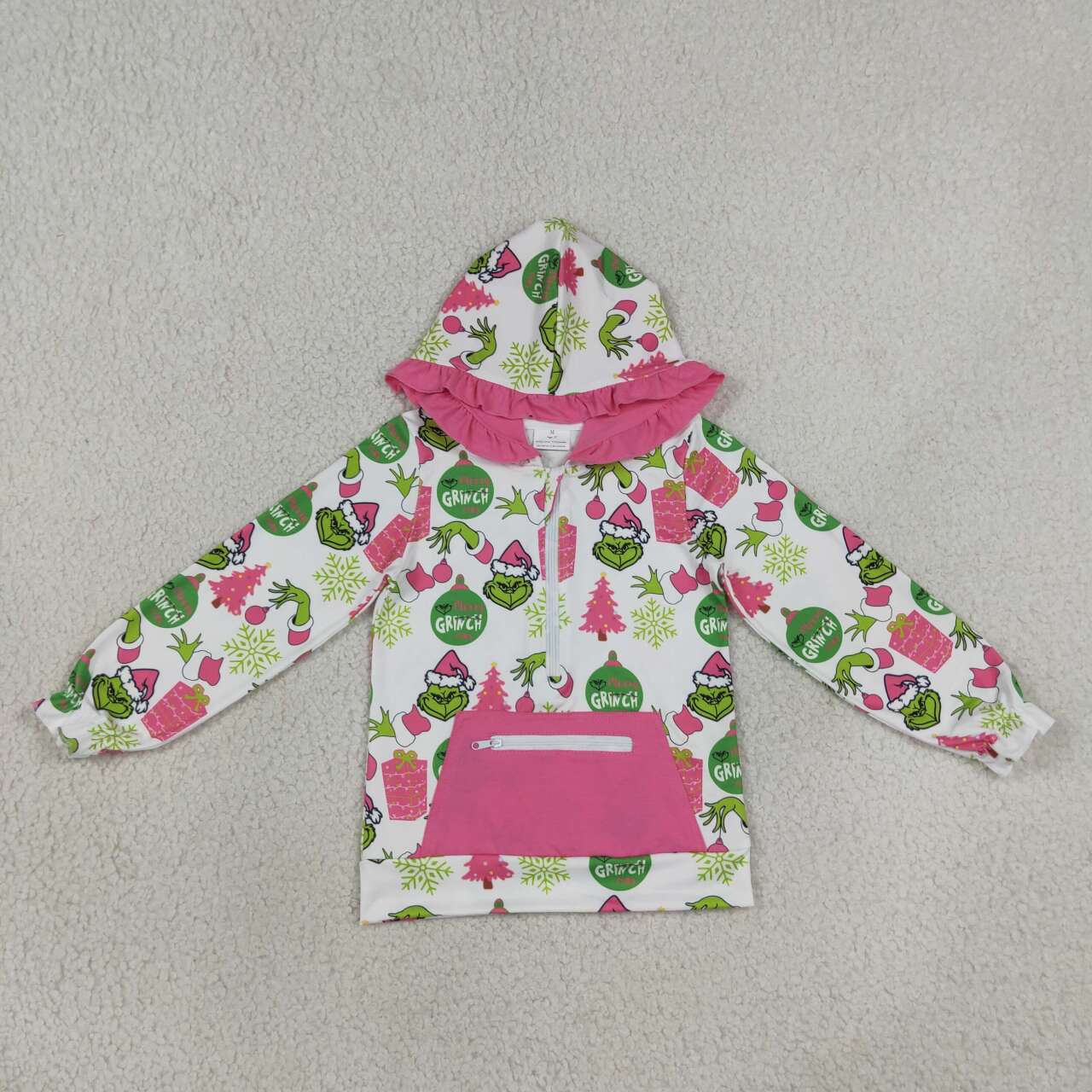 Kids long sleeve Christmas green face hoodie top t-shirt