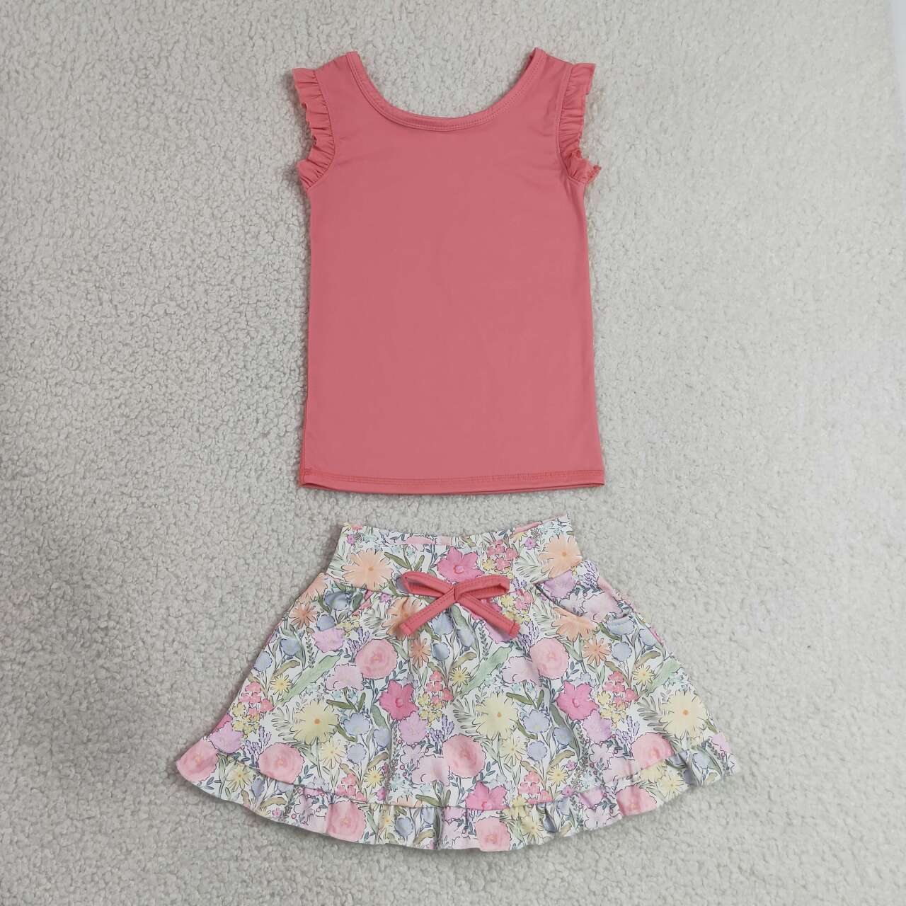Coral tank top matching yoga skirts girls active wear outfit