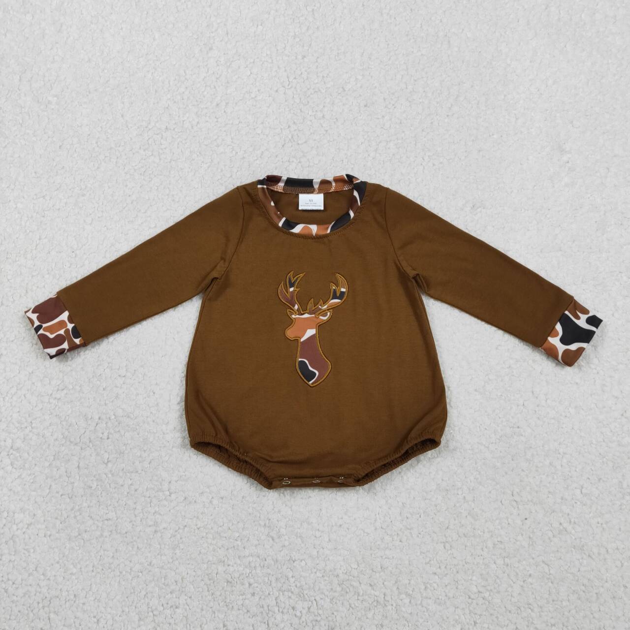 Toddle boy embroidery deer camo long sleeve romper