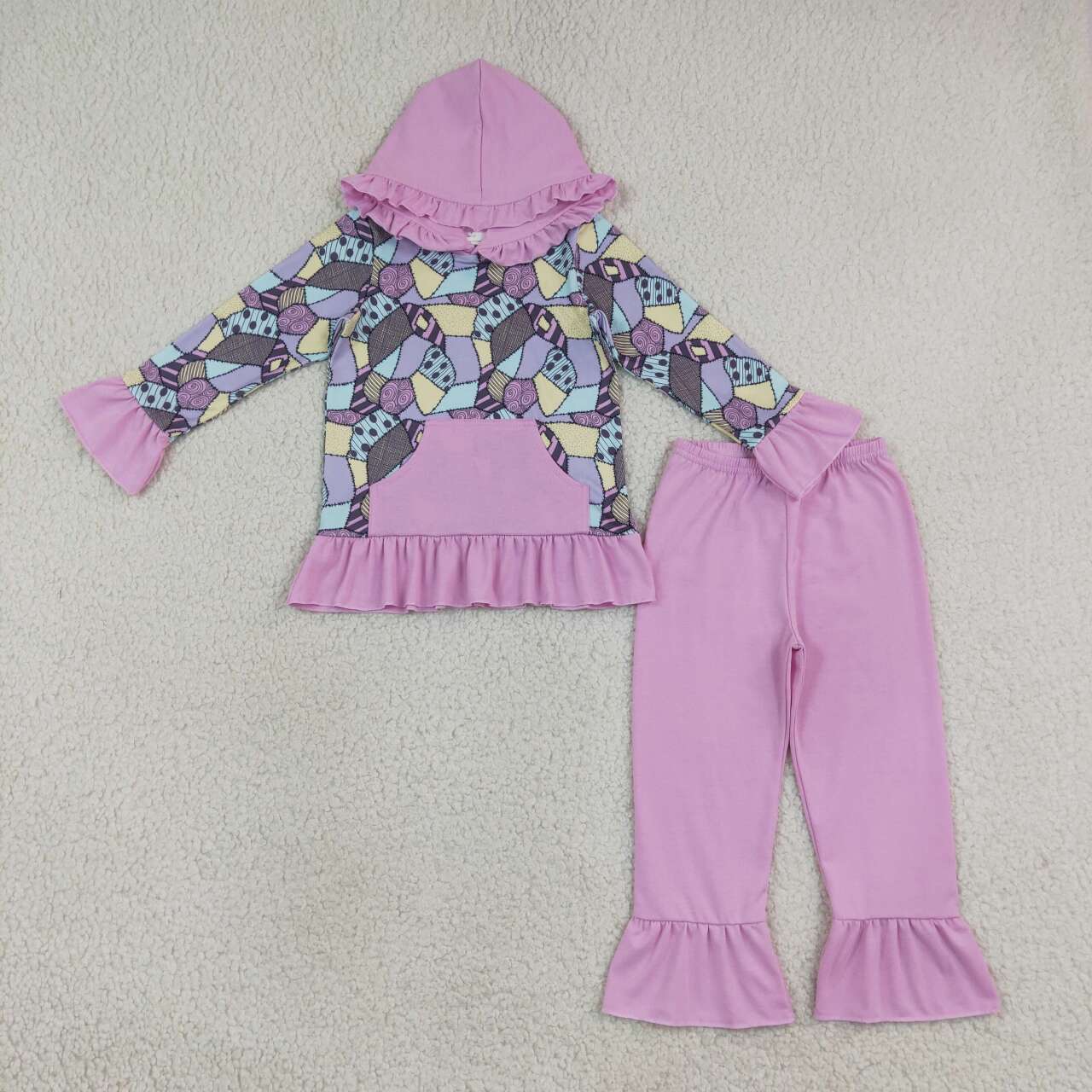 Halloween print girls long sleeve hoodie set outfit
