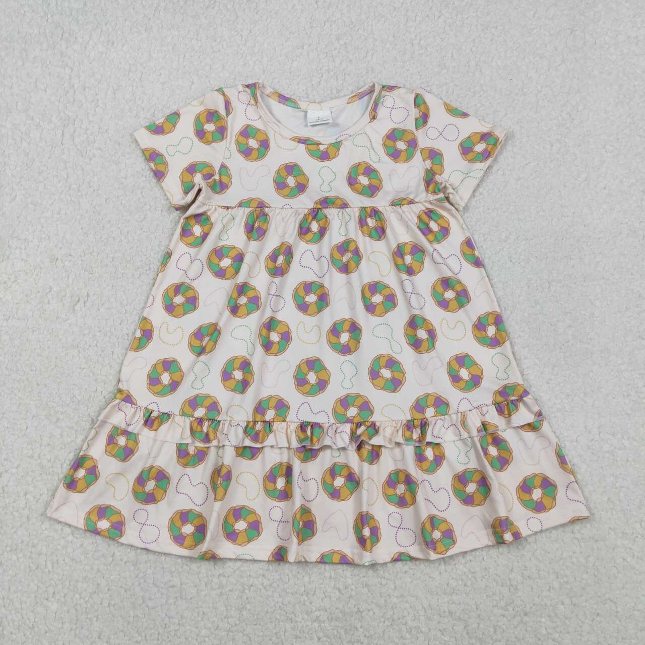 Mardi Gras donuts girls short sleeve dress