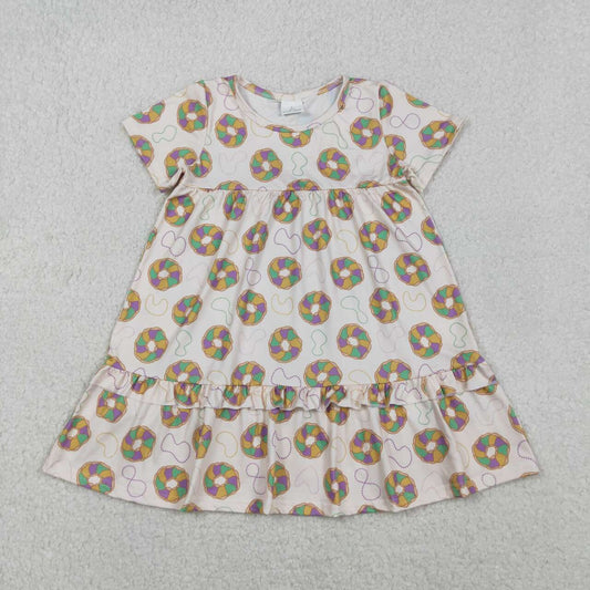 Mardi Gras donuts girls short sleeve dress