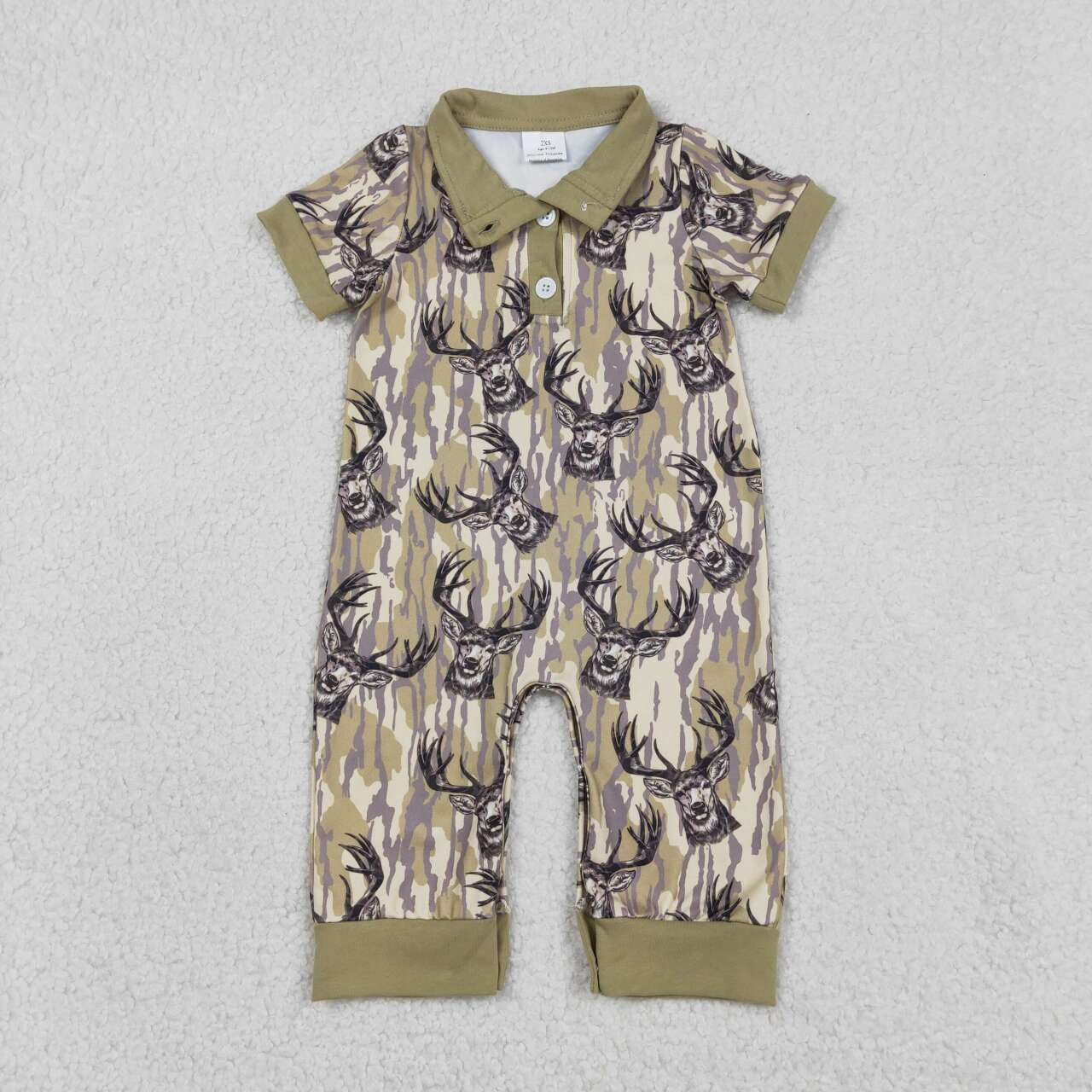 Deer camo toddle baby short sleeve polo romper