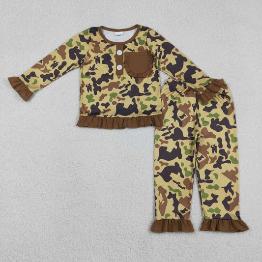 baby girl clothes brown camo long sleeve pajama set
