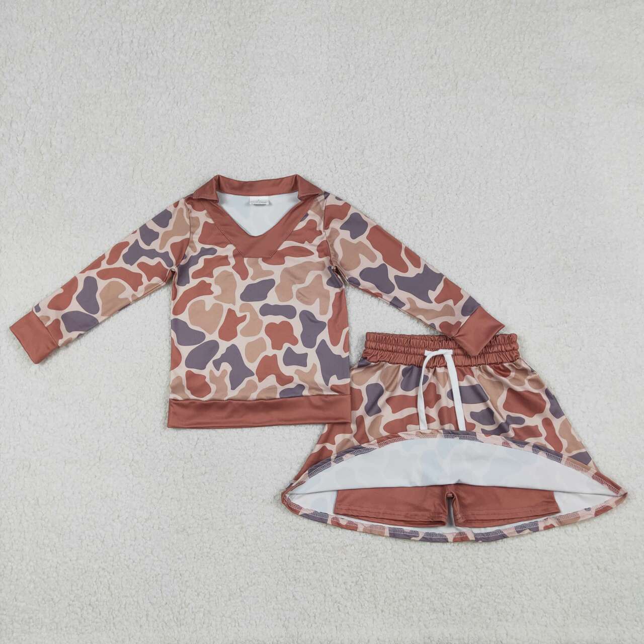 Light brown camo pullover matching skirt girls long sleeve outfit