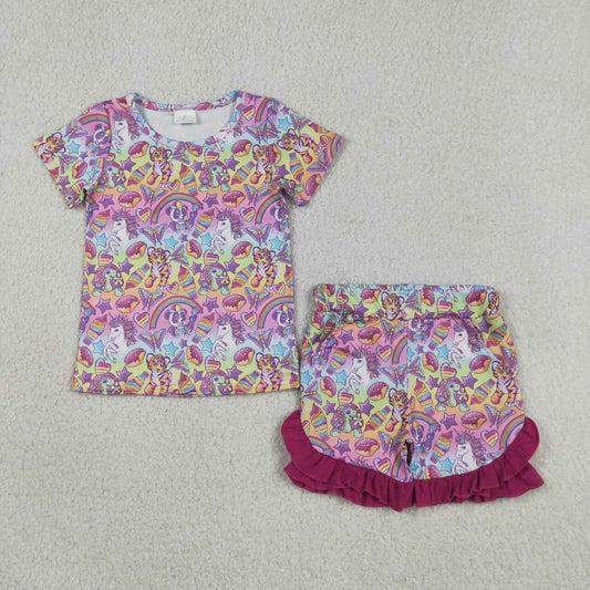 Cartoon horse top matching shorts girl summer outfit