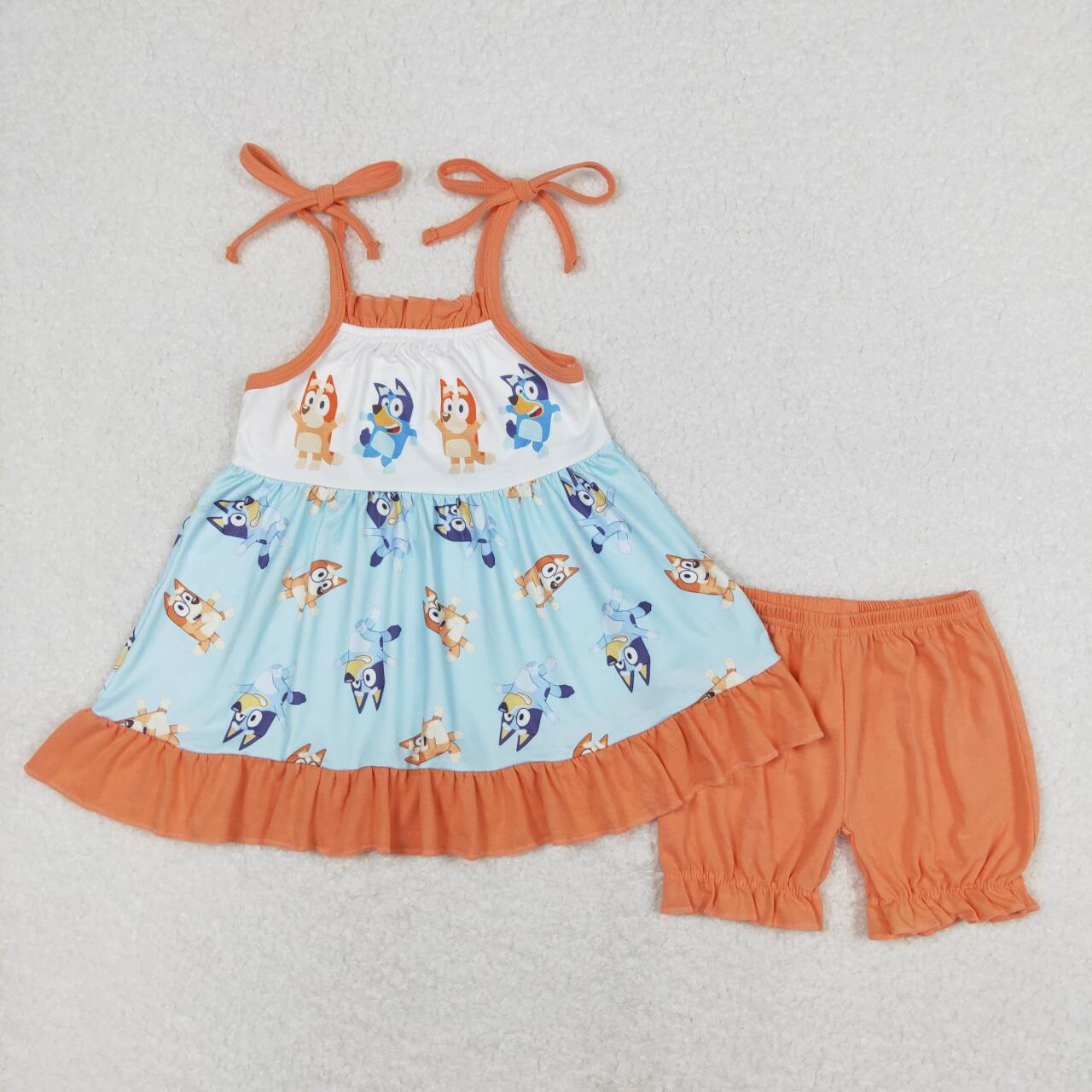 girl cartoon blue dog short outfit