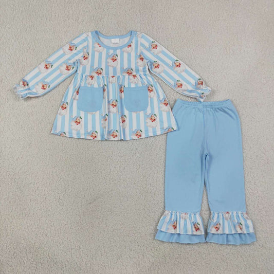Christmas santa claus long sleeve top matching pants girl outfit