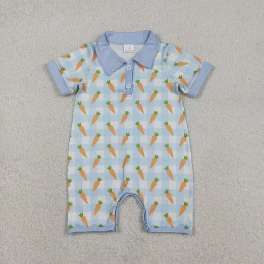 Easter carrot boys blue short sleeve romper