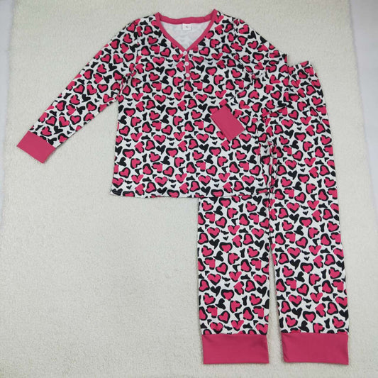 Adult women Valentines day heart long sleeve pajama set