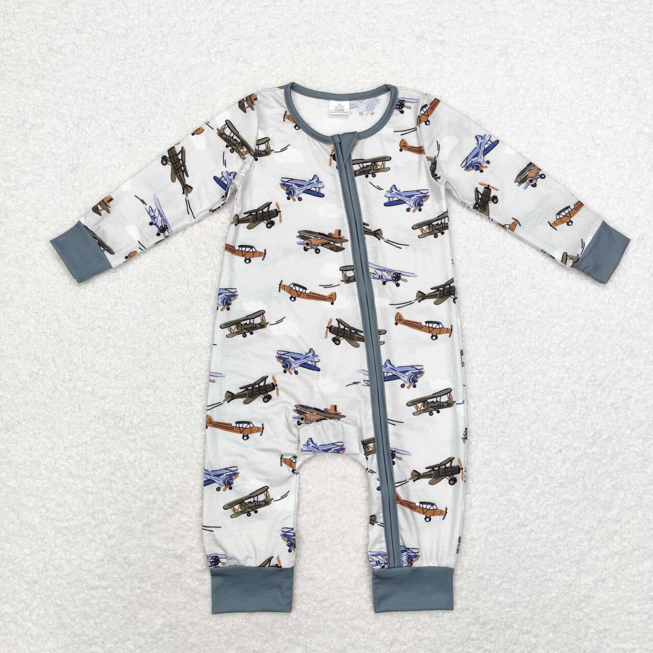 kids baby boy long sleeve plane design bamboo romper