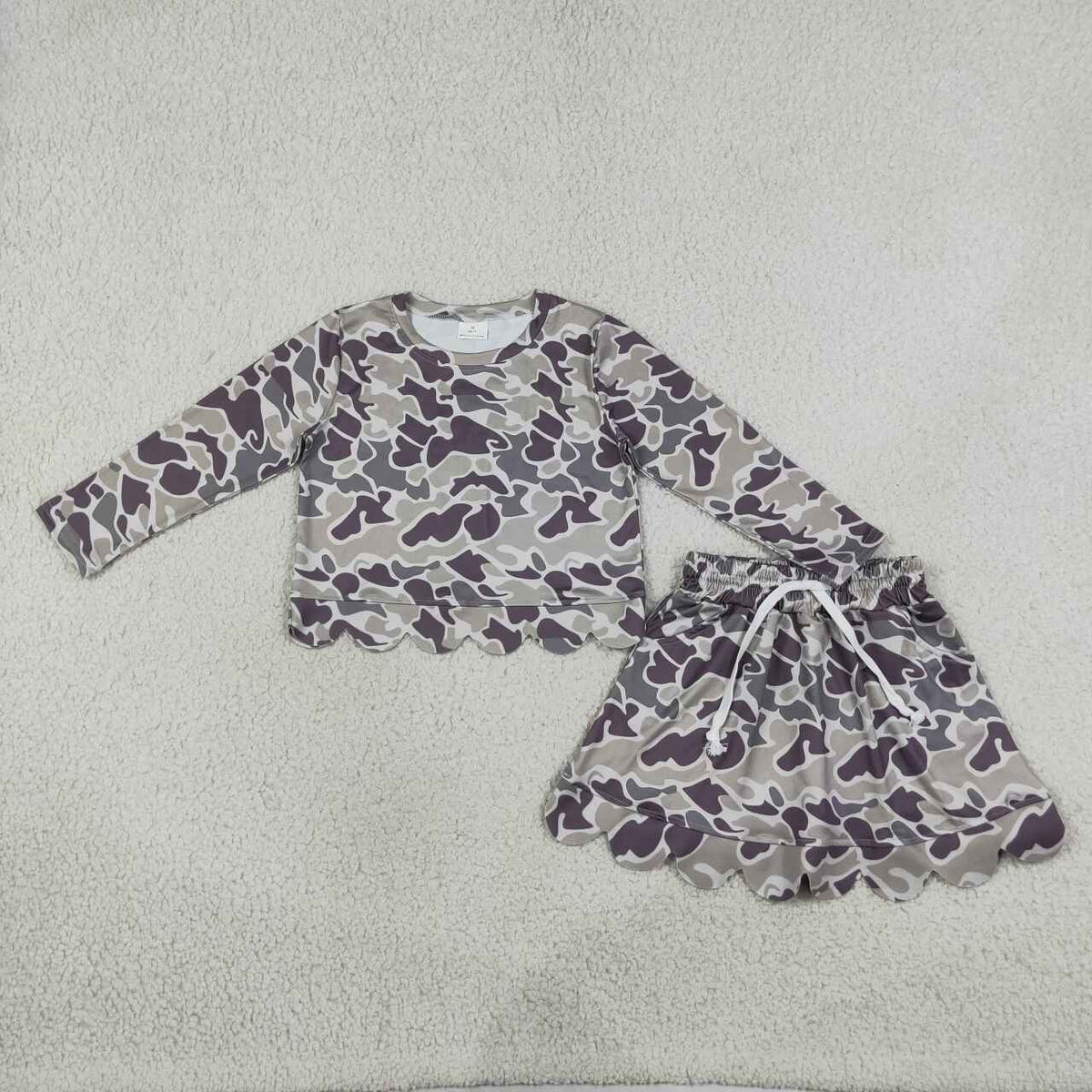 Dark grey camo top matching skorts girls summer outfit