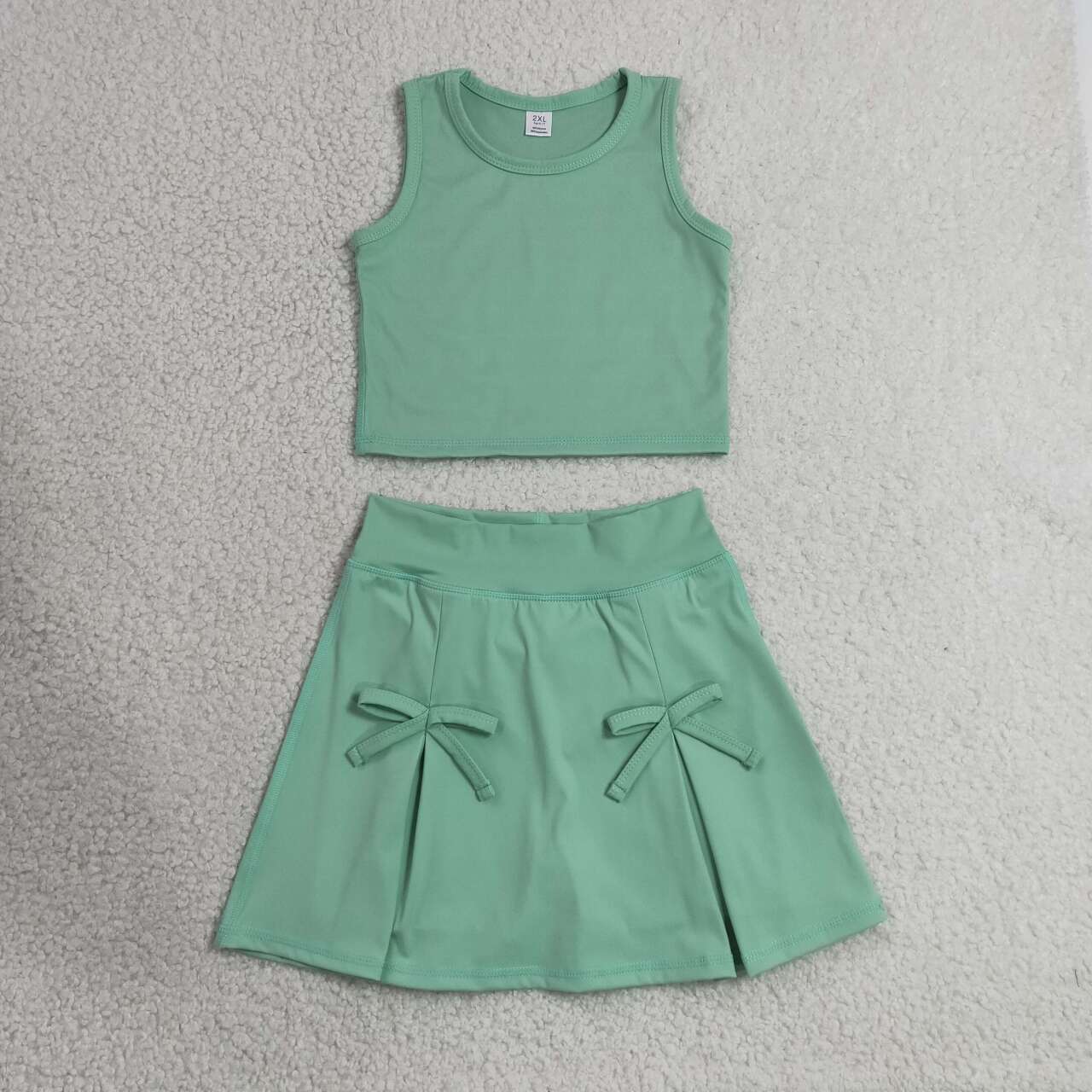 Lime green tank top matching yoga skirts active wear outfit