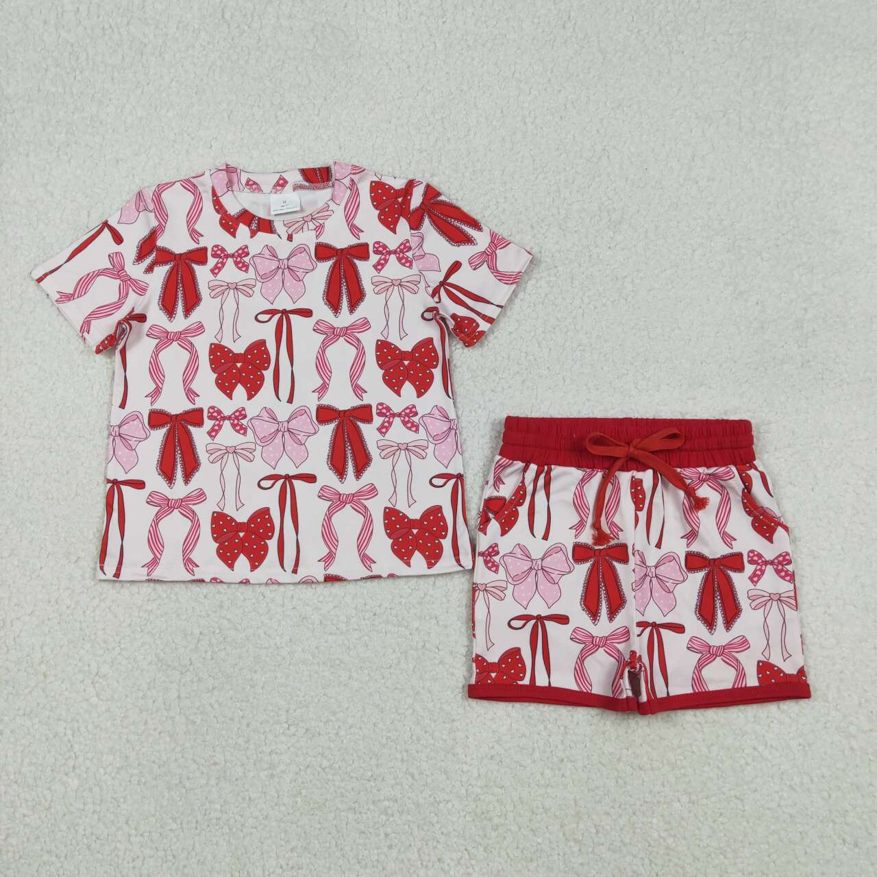 Kids girls red pink bow summer outfit