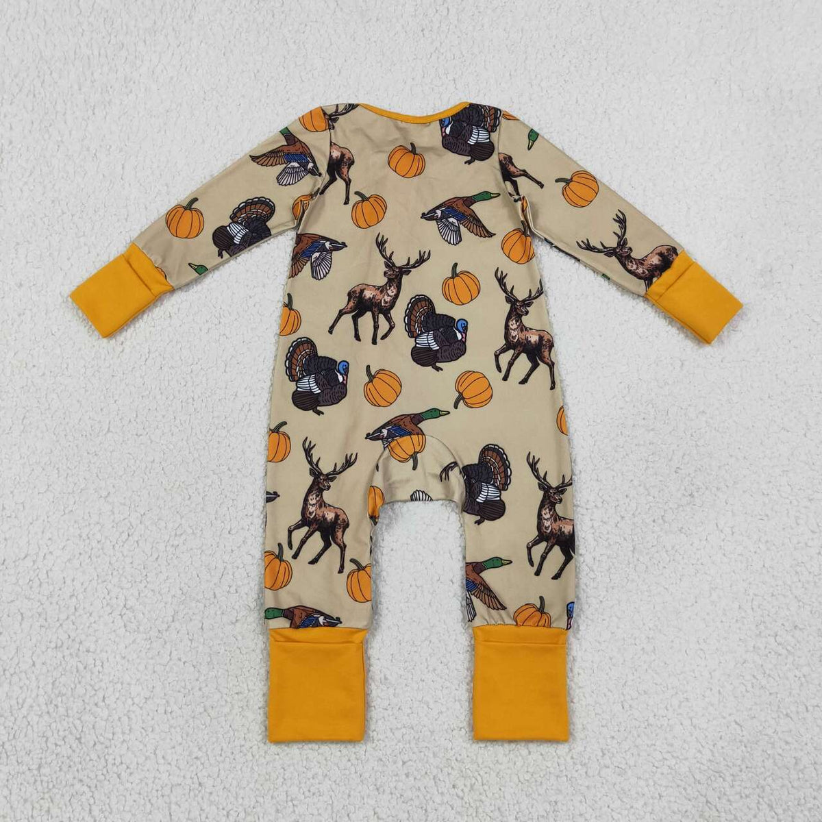 Toddle baby long sleeve duck pumpkin print zip romper