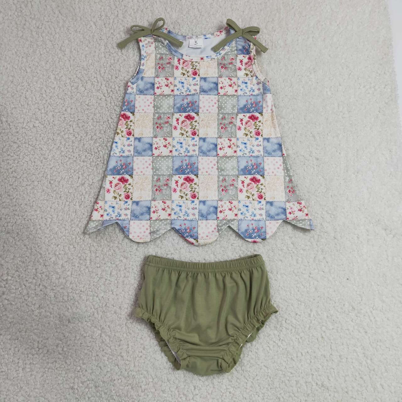 Pink blue floral design girls summer bummies outfit