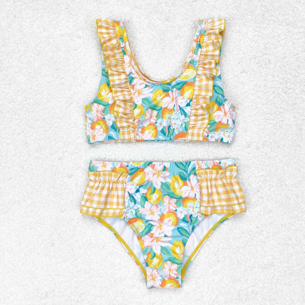 orange floral two pieces summer bathing suit