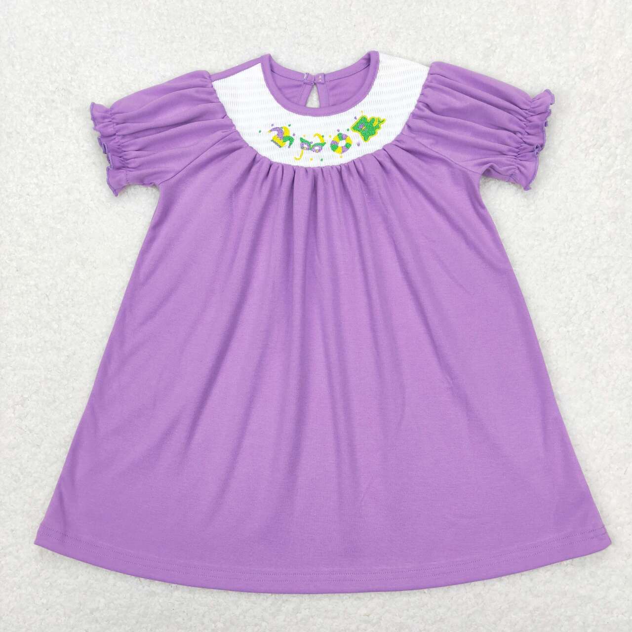 Mardi Gras purple mask smocked dress