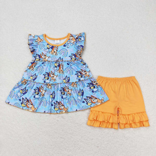 baby girls blue cartoon dog clothing set