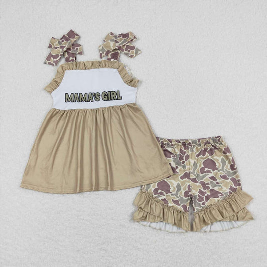 Mamas girl straps top ruffle shorts outfit