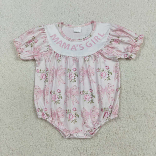 Mamas girl pink bow floral romper