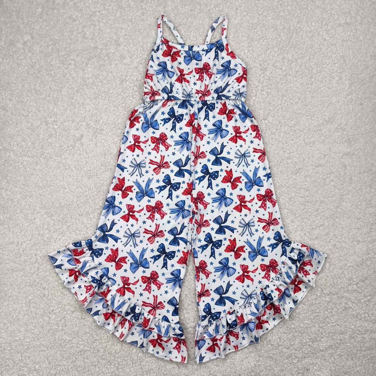 Toddle girls red blue bow July 4th wide leg jumpsuit