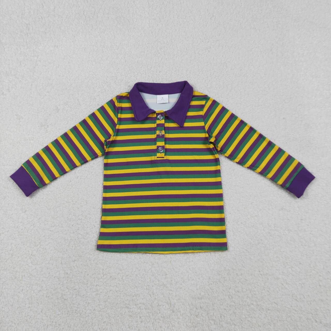 Mardi Gras design boy long sleeve polo shirt