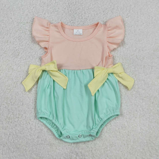 Blue yellow bow design toddle baby girl summer romper