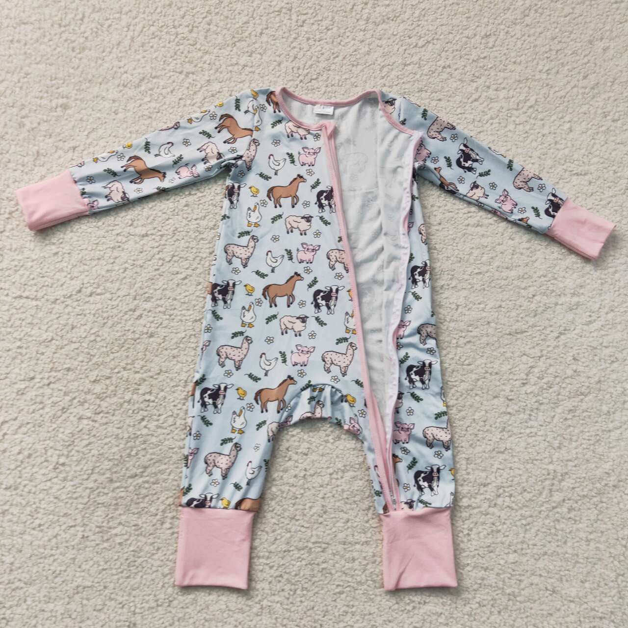 Farm animal infant girls long sleeve romper